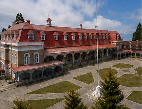 Bâtiment scolaire d'inspiration britannique à Darjeeling — photographie d'illustration